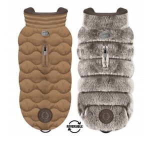 Milk & Honey Gaspard Reversible Down Jacket in Soft Brown Taupe & Fur